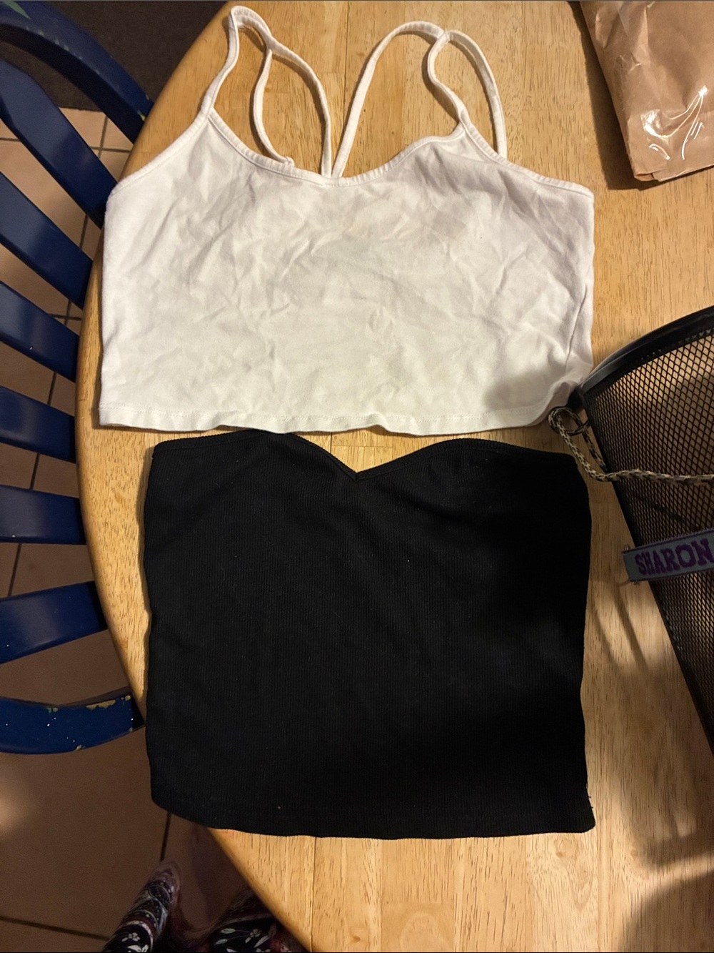 White Strappy Crop Top - Womens Casual Tank and black strapless ribbed